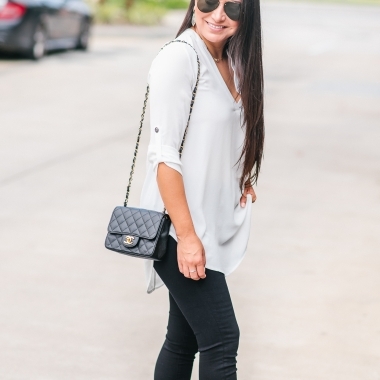 good American jeans, Valentino rock studs, ray ban sunglasses, Kendra Scott earrings, BP tunic, fall outfit