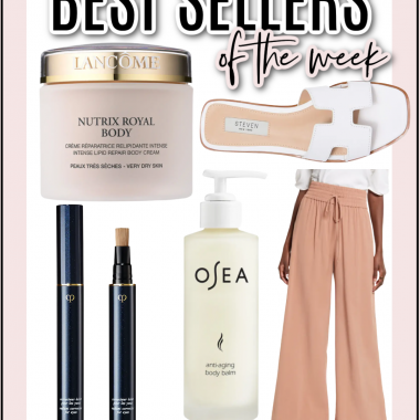 Houston fashion/lifestyle blogger LuxMommy shares best sellers of the week including Lancome body cream butter, Steven New York slide sandals, drawstring wide leg pants, OSEA body balm lotion, and under eye concealer