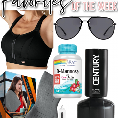 Houston fashion/lifestyle blogger LuxMommy shares favorites of the week including high impact sports bra, sunglasses from Amazon, heating pad, vitamins for urinary tract health, and a training boxing bag