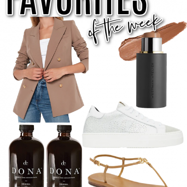 Houston fashion/lifestyle blogger LuxMommy shares favorites of the week including a simple blazer, favorite cream contour, chai tea concentrate, Tory Burch sandals, and P448 sneakers