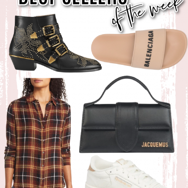 Houston fashion/lifestyle blogger LuxMommy shares best sellers of the week including Balenciaga slides, Chloe boots, perfect mini handbag, classic Reebok sneakers, and the best new plaid