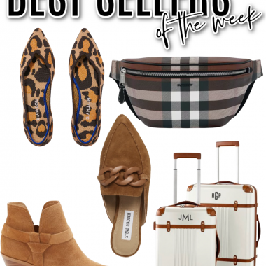 Houston fashion/lifestyle blogger LuxMommy shares best sellers of the week including comfortable leopard print flats, Burberry bumbag, pointed toe mules, perfect fall booties, and the best two piece luggage set