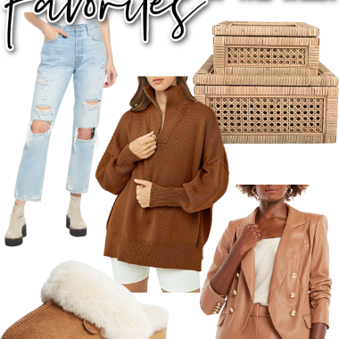 Houston fashion/lifestyle blogger LuxMommy shares favorites of the week including distressed jeans, rattan decorative storage boxes, oversized sweatshirt, comfy house slippers, and a faux leather blazer