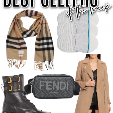 Houston fashion/lifestyle blogger LuxMommy shares best sellers of the week including Burberry scarf, the best no show socks, moto jacket, Fendi bumbag, and combat boots