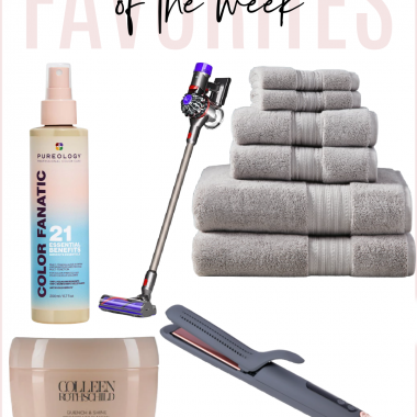 Houston fashion/lifestyle blogger LuxMommy shares favorites of the week including my favorite Colleen Rothschild hair mask, my new towel set, a 2-in-1 hair straightening and curling tool, Dyson vacuum that you can save money on, and the treatment spray I use on my hair