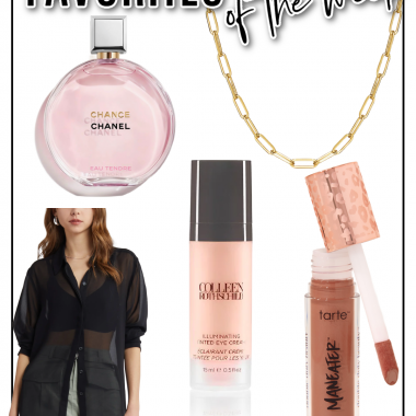 Houston fashion and lifestyle blogger LuxMommy shares her top favorites of the week, chanel perfume, chance perfume, colleen rothschild, gold necklace, link necklace, sheer top, tarte blush