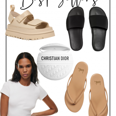 Houston lifestyle influencer luxmommy shares bestsellers of the week, christian dior hand cream, ugg sandals, summer must have flip flops, basic white tee, lululemon sandals